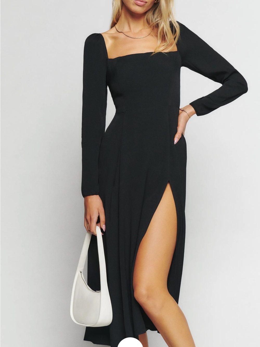 Reformation Black Long-Sleeve Square Neck Midi Dress (Sigmund)